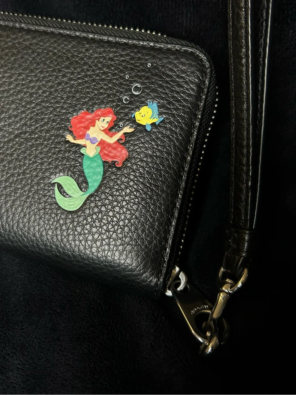 Coach x Disney The Little Mermaid Wristlet with Blue Text 